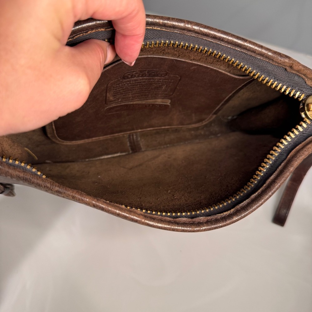 Vintage 90's Coach Leather Shoulder Clutch Bag Dark Brown Purse #0132 - Picture 14 of 16
